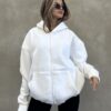 Oversized witte sweatshirt (hoodie) met rits witte hoodie